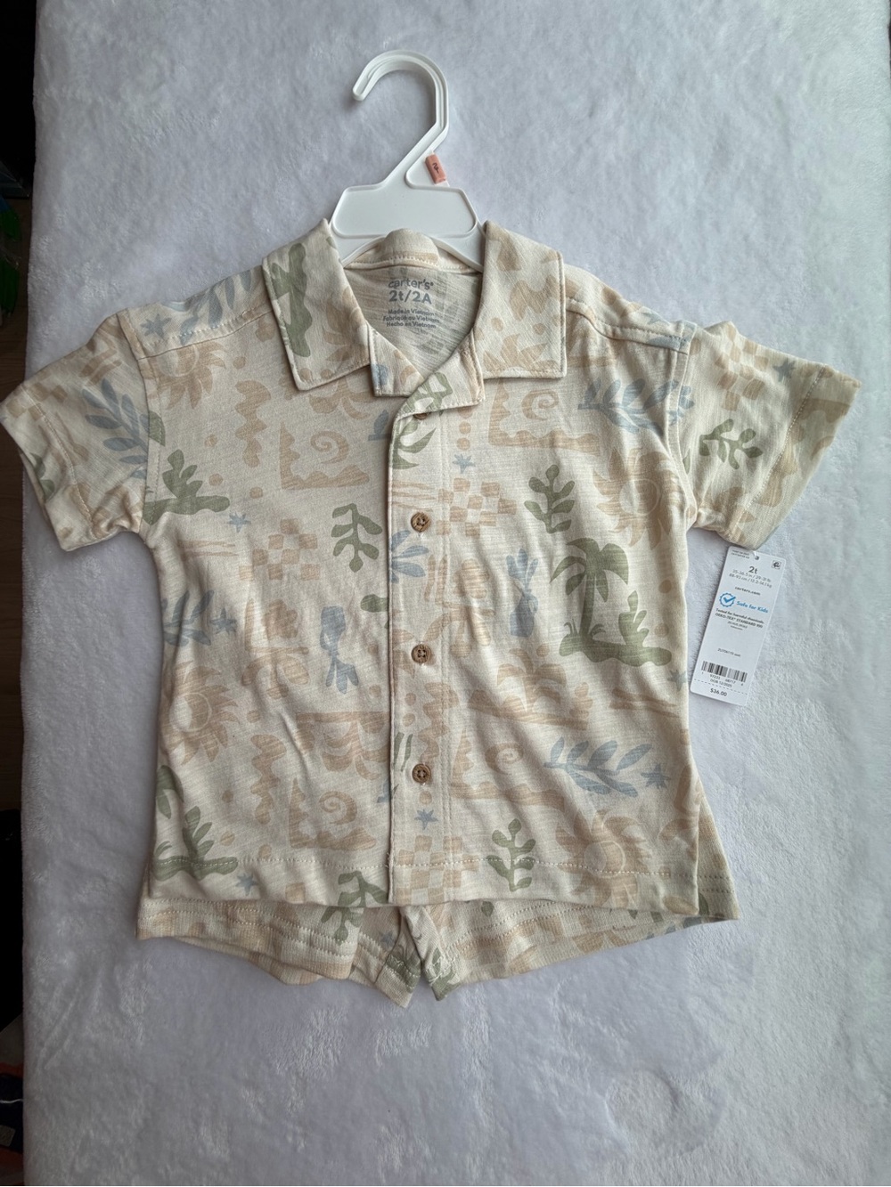 Carters Toddler Short Set - Neutral Tropical Print